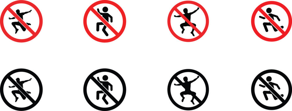 Prohibition signs no somersaults tumbling or acrobatic activities allowed