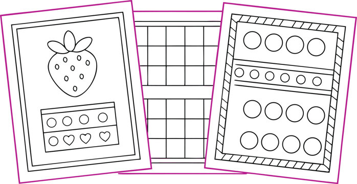 Black and white activity book pages with simple maze and dot to dot