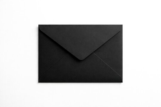 Top view of a black A5 envelope against a white backdrop