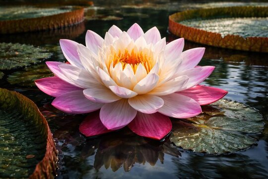 Exotic Victoria regia giant water lily showcasing its petals