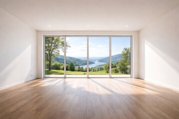 Obraz premium Bright vacant room showcasing outdoor vistas