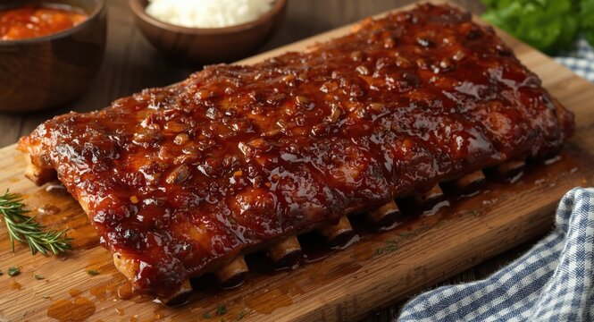 Sweet and tangy sauced pork ribs roasted slowly
