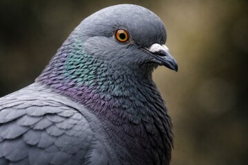 Fototapeta premium Up close portrait highlighting the soft grey feathers of a pigeon
