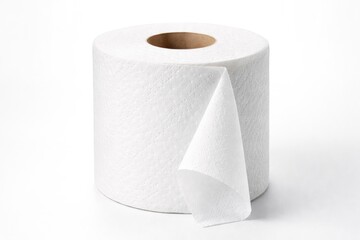 Fototapeta premium Close up of a white toilet paper roll against a simple white backdrop for modern home interiors