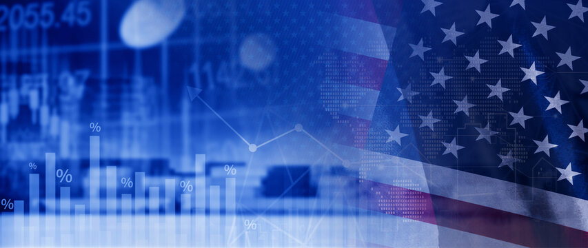 Stock market business and exchange financial growth graph. Business chart data graph diagram US, business trading graph investment growth, global trend arrow up and down. not ai