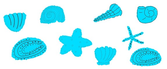 Set of sea creatures and shells. © Nazar