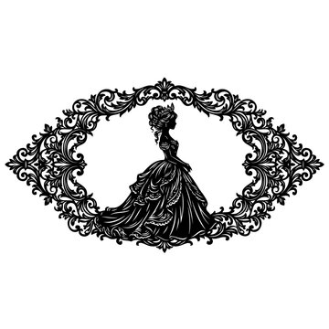 elegant woman in ornate dress and floral frame