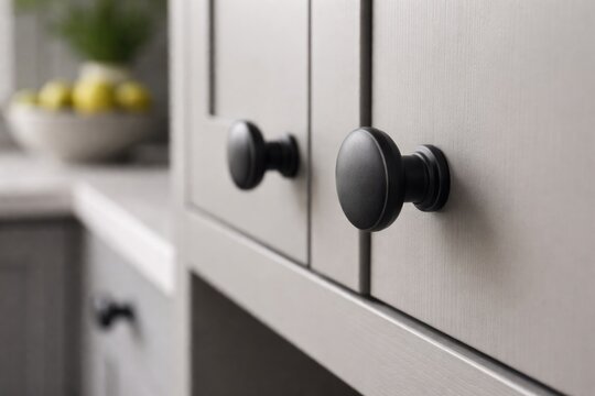 close perspective of modern kitchen cabinet knobs with matte texture