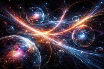 Obraz premium Dynamic abstract art representing string theory and universe multiverse structures