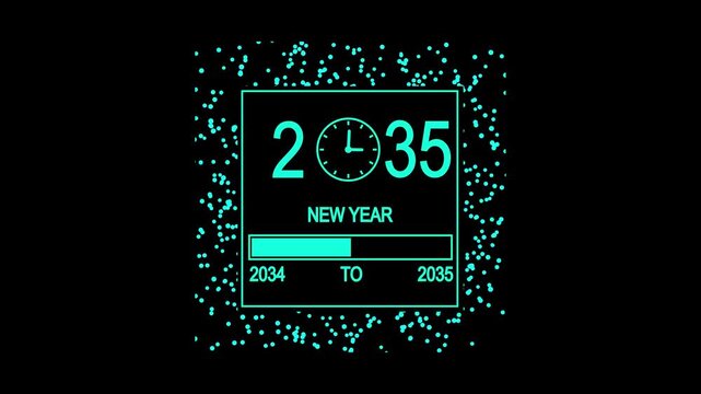 New Year 2035 Countdown Timer with Digital Clock and Progress Bar