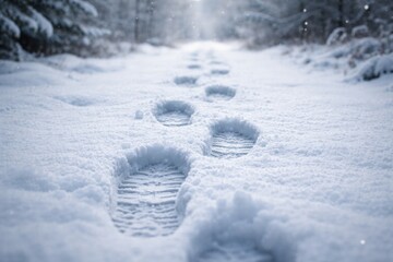 Naklejka premium Snow-covered ground showing clear footsteps after a recent snowfall