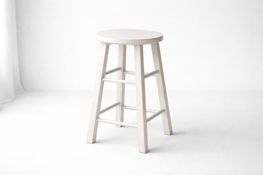 Simple white wood stool standing against a clean white backdrop