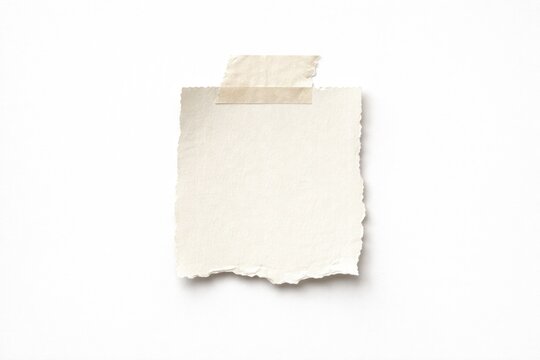 Flat lay of blank torn paper tag secured with adhesive tape showing copy space