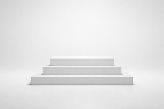 Minimalist front view of white stair podium blank for text space