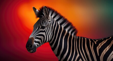 Fototapeta premium zebra featuring a glowing backdrop of intense colors