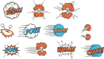 Comic Explosion and Punch Impact Effects Set with Boom Pow Wham Crash Elements © Md
