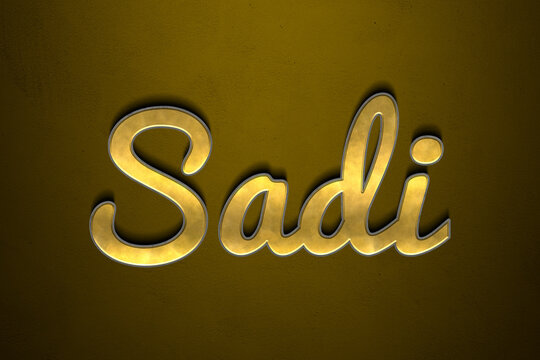 Old gold text effect of Turkish name Sadi with 3D glossy style Mockup.