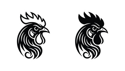 Rooster head icon set featuring a stylized profile of a cockerel as a professional vector graphic for farming and food industry branding © Echo