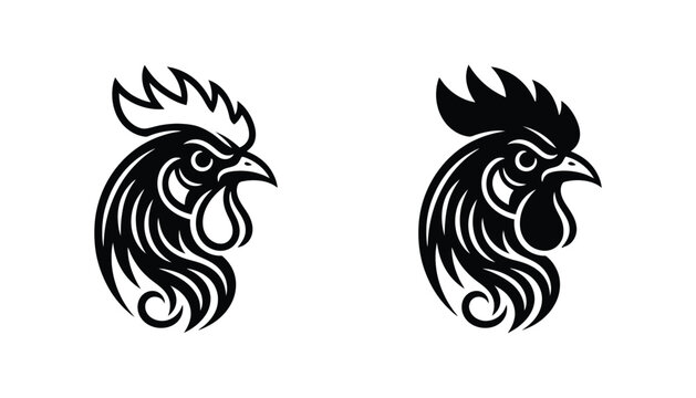 Rooster head icon set featuring a stylized profile of a cockerel as a professional vector graphic for farming and food industry branding
