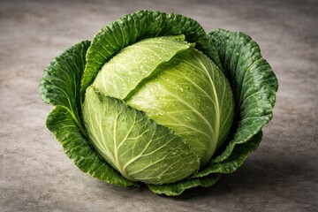 Obraz premium Single green cabbage isolated with natural leaf texture