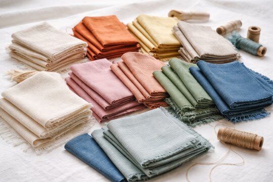 Multiple hues of khadi cloth samples set against a bright white surface