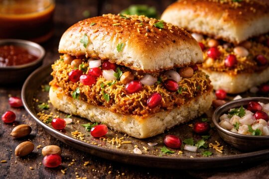 Authentic Dabeli Sandwich with Peanuts and Pomegranate