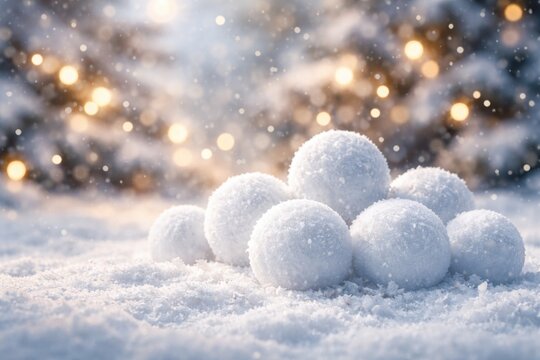Banner design with isolated snowballs on a festive snowy backdrop