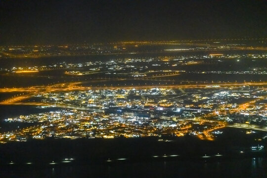 Aerial view of the Doha city at night