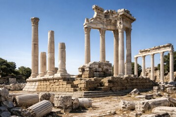 Obraz premium Remnants of a classical marble temple set against a clear sky