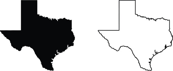 Texas state map silhouette, solid and outline geographic shape of USA region isolated on white background for design vector illustration © Designer Arjun