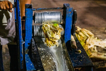Preparing sugarcane juice at the Forodhani gardens in Stone town at night. Zanzibar, Tanzania © ihorbondarenko
