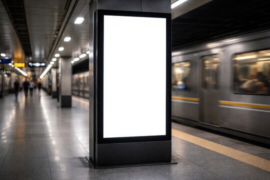 Template for vertical digital billboard in metro station with ample text copy space