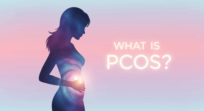 Woman with PCOS awareness silhouette profile.