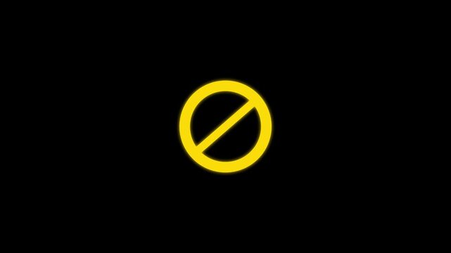 Animated of warning prohibition sign icon with loop animation on black background. Yellow prohibition, Restricted or blocked concept.