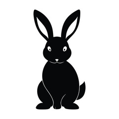 Obraz premium A black silhouette of a cute rabbit sitting on a white background