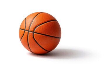 Fototapeta premium Orange basketball laying on plain white background with ample copy space