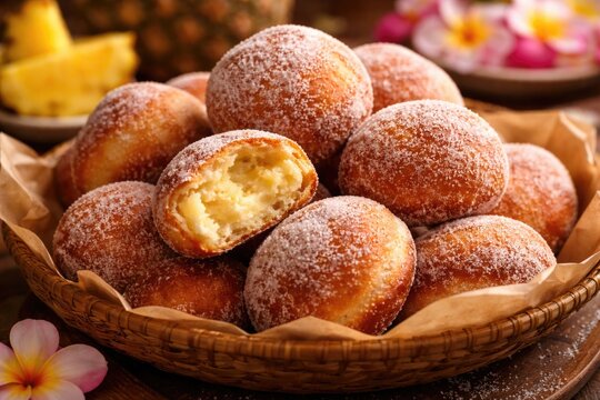 Taste the warm and fluffy malasadas traditional Hawaiian donut delights