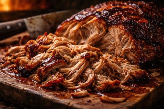 Juicy pulled pork sliced fresh from the hot oven