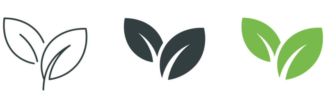 Two Leaves Icon, Green Leaf Symbol for Nature and Organic Concept, Vegetarian and Vegan Label, Eco Friendly Logo, Minimal Clean Vector Illustration Isolated on White Background