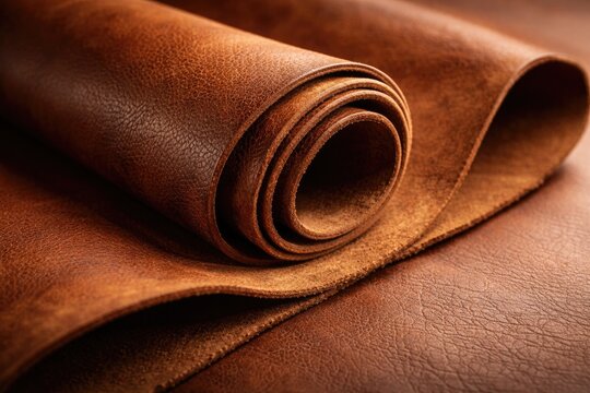 Close up of natural deerskin material rolled for copy space