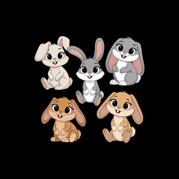 easter bunny and eggs set of easter rabbits and eggs bundle of rabits vector image.