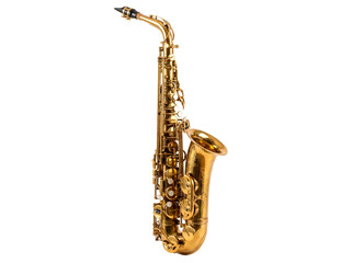 Naklejka premium Professional brass alto saxophone isolated on transparent background