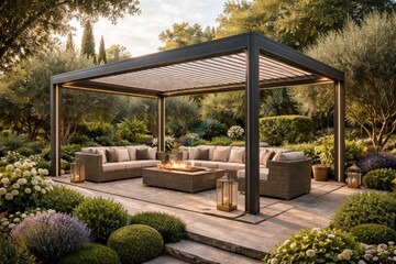 Upscale garden setting featuring adaptable aluminum pergolas for outdoor luxury experience