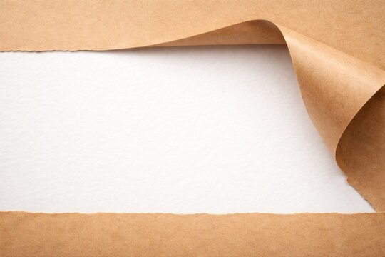 brown paper peeled back uncovering white surface featuring copy space