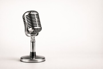 Fototapeta premium Retro style microphone isolated on a blank background with ample copy space