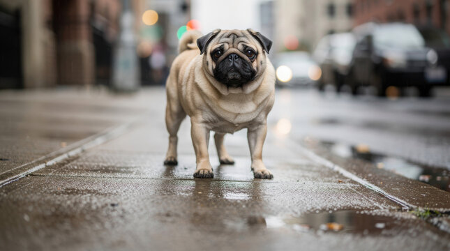Pug Dog Low Angle Urban Wildlife Telephoto Shot Natural Frame Copy Space