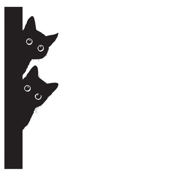 Cute Cat Silhouettes Peeking &ndash; Adorable Kitten Vector Illustration