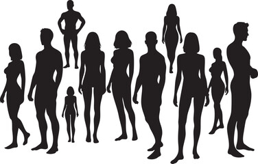 Fototapeta premium Black silhouettes, people icons, human figures, diverse group