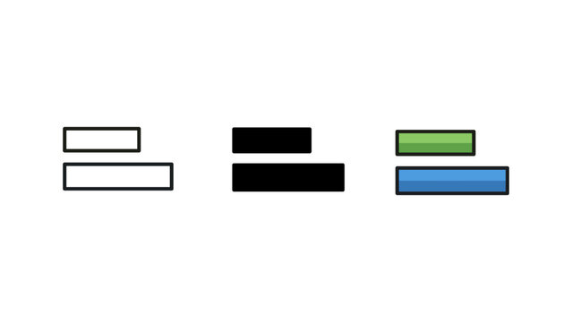 Two horizontal bars, representing text lines aligned to the left, are presented in three versatile icon styles.