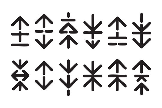 Ancient tribal rune style arrow symbols and geometric totemic icons arranged in two horizontal rows.